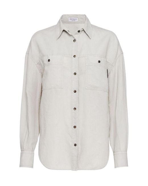 Brunello Cucinelli White Linen-Cotton Blend Shirt