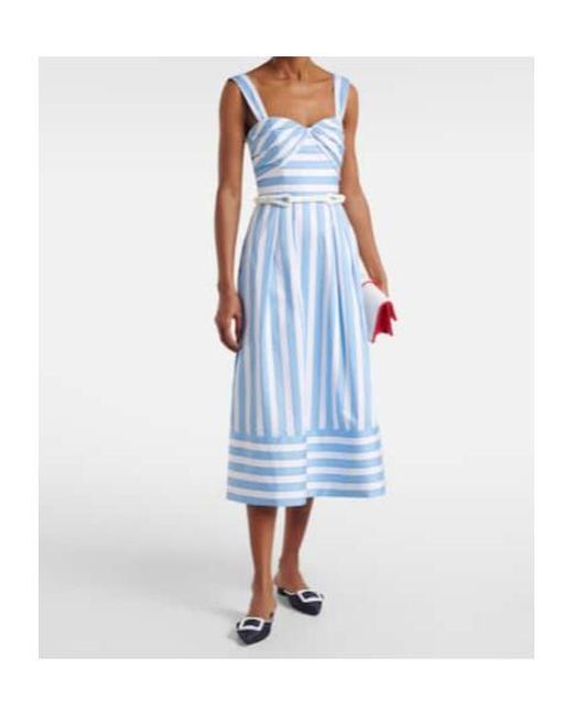 Rebecca Vallance Blue Nilah Striped Belted Cotton Midi Dress