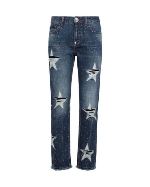 Philipp Plein Blue Logo Details Jeans