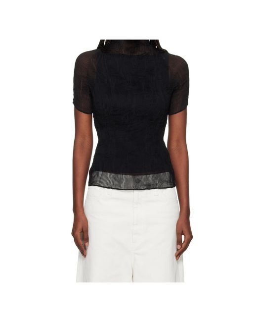 Issey Miyake Black Chiffon Twist Sheer Top
