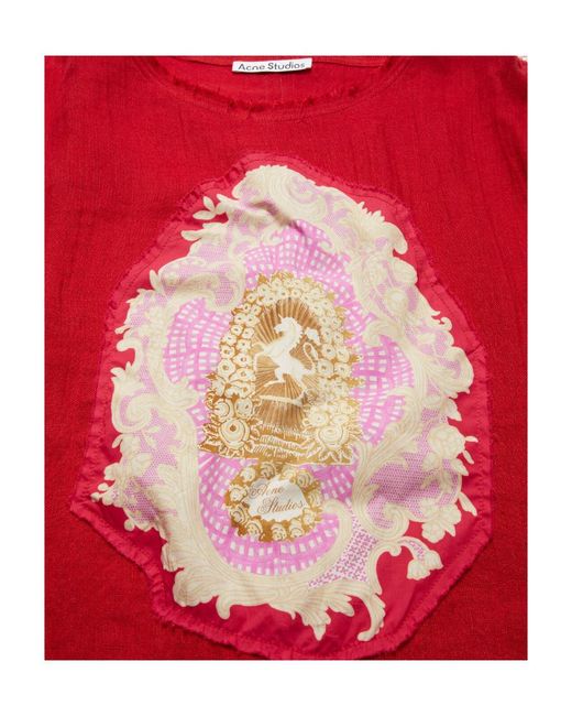 Acne Red Patch-Detail Linen-Blend T-Shirt for men
