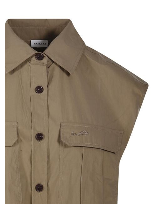 P.A.R.O.S.H. Green Relaxed-Fit Sleeveless Shirt With Front Pockets