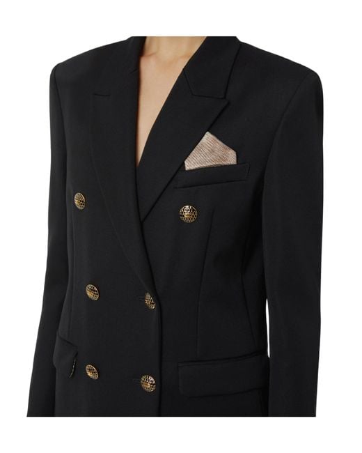 Elisabetta Franchi Black Double-Breasted Gabardine Jacket