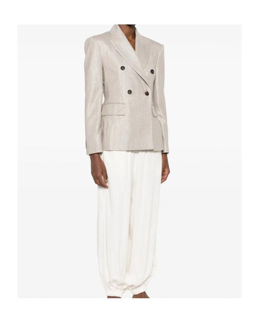Brunello Cucinelli Natural Double-Breasted Long Sleeved Blazer