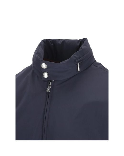 Brunello Cucinelli Blue Elasticated Hem Zipped Bomber Jacket for men