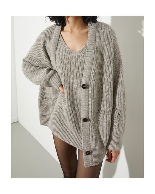 MAX&Co. Gray Undyed Wool-Blend Cardigan