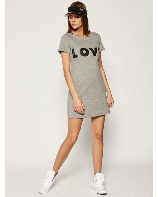 Moschino Gray Logo Details T-Shirt Dress