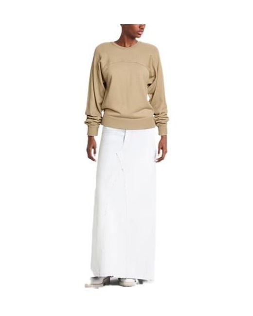 MM6 by Maison Margiela Natural Solid Color Crew Neck Long-Sleeve Knit Sweater