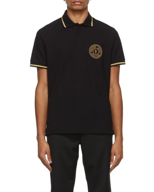 Versace Jeans Black Logo Short-Sleeved Polo Shirt for men