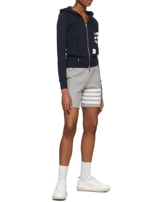 Thom Browne Blue 4-Bar Striped Zip-Up Hoodie