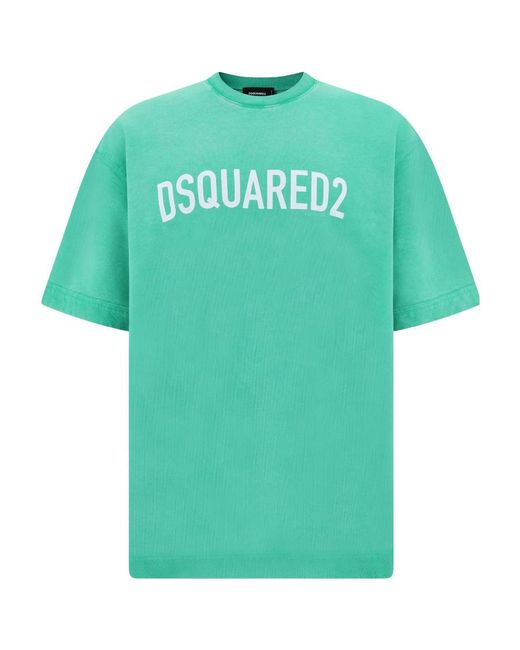 DSquared² Green Drop-Shoulder Cotton T-Shirt for men