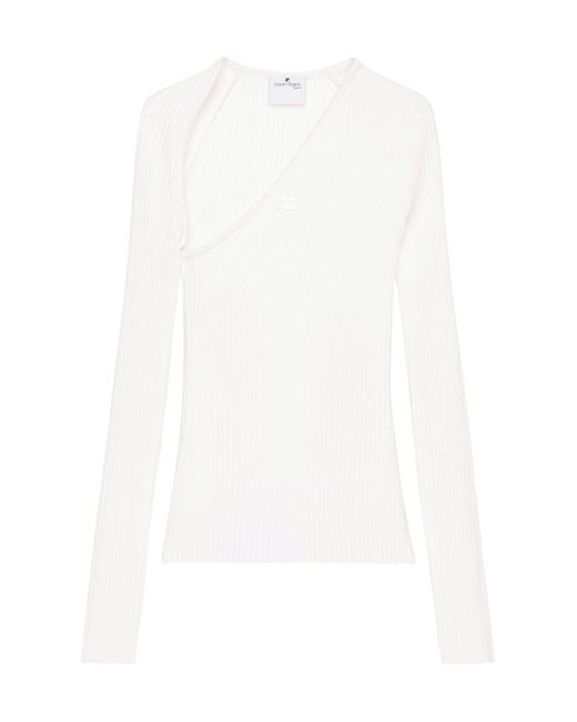 Courreges White Slash Ribbed-Knit Top