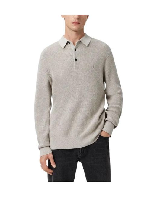 AllSaints Gray Button Polo Knitwear for men