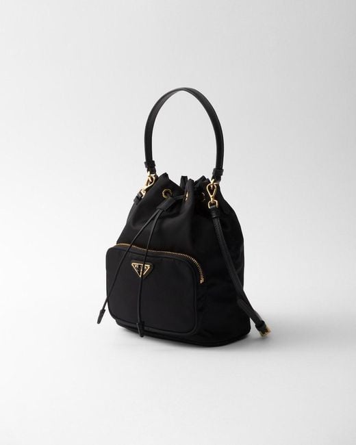 Prada Black Re-Nylon Triangle-Logo Drawstring Bucket Bag