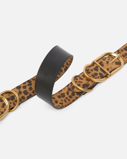 Pinko White Leopard Printed Buckle Belt