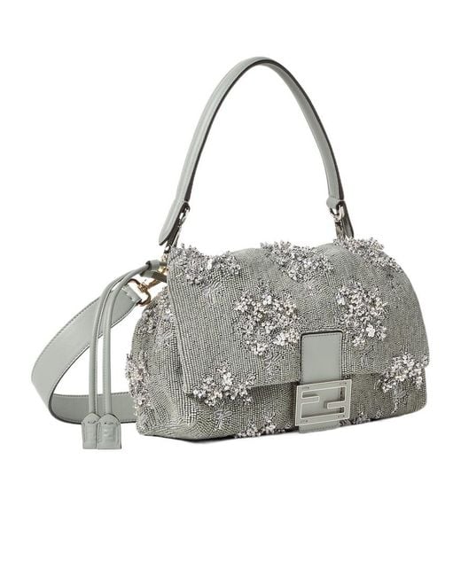 Fendi Matcha Embroidered Flower Bouquet Bag in Gray | Lyst