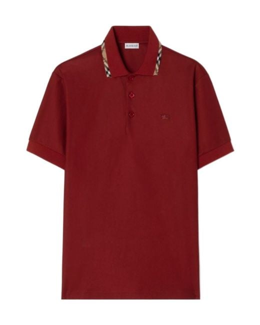 Burberry Red Check Trim Cotton Polo Shirt for men