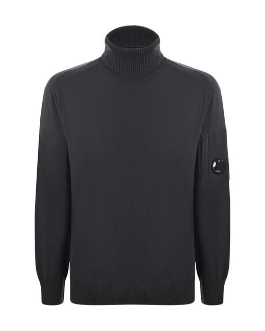 C P Company Blue Ribbed Turtleneck Knitwear for men