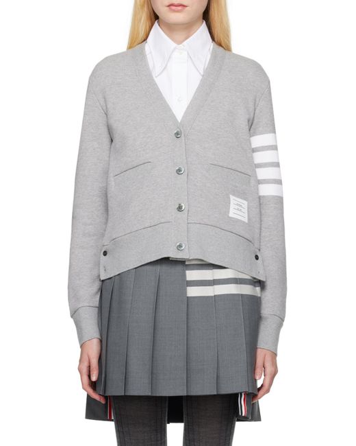 Thom Browne Gray Logo Patch 4 Bar Sleeve Cardigan