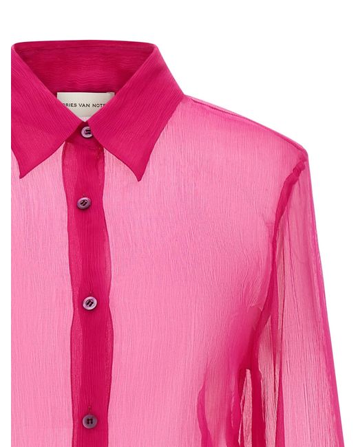 Dries Van Noten Pink Cloudy Sheer Button-Up Shirt