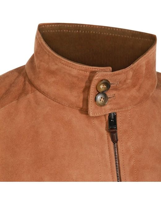 Canali Brown Stand Collar Zip Jacket for men