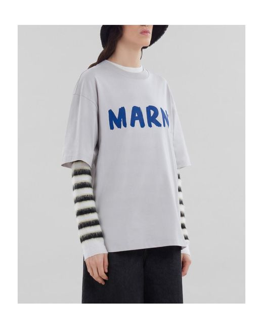 Marni Gray Logo Printed Crewneck T-Shirt