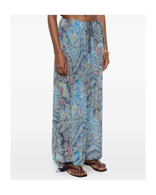 Etro Blue Paisley Wide-Leg Pants
