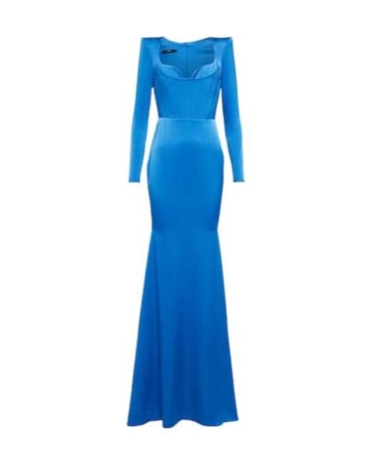 Alex Perry Blue Crepe Long-Sleeved Dress