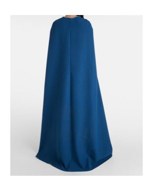 Safiyaa Blue Mattia Embellished Caped Crêpe Gown