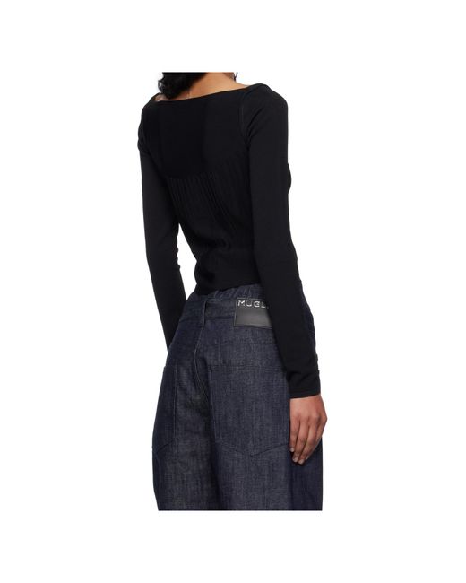 Mugler Black Square-Necked Long-Sleeve T-Shirt