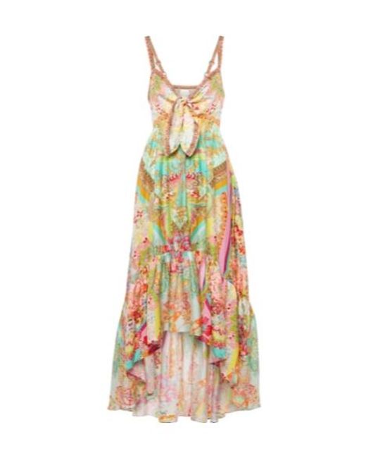Camilla White Printed Ruffled Silk Midi Dress