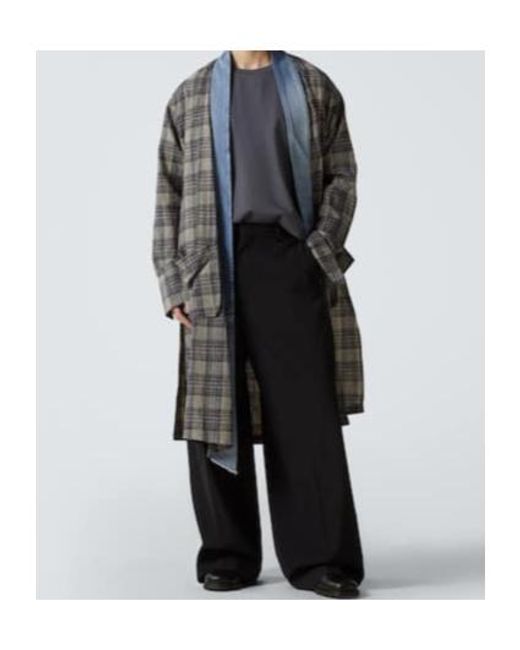 Greg Lauren Gray Cotton Coat With Plaid Denim Piping for men