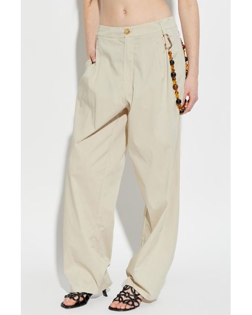 DARKPARK Natural Phebe Beaded Wide-Leg Pants
