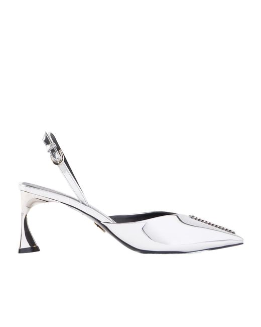 Stella McCartney White Elsa Embellished Metallic Slingback Pumps