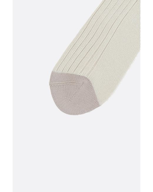 Brunello Cucinelli White Striped Ribbed-Knit Ankle Socks for men