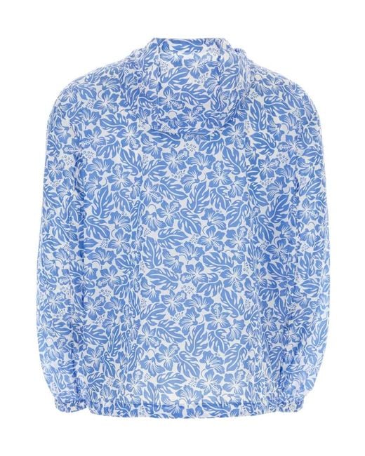 Prada Blue Floral-Printed Zipped Hooded Jacket for men