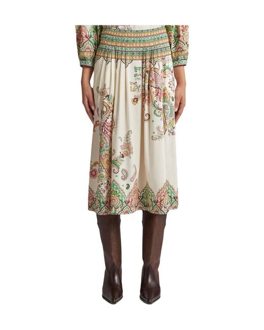 Etro White Floral Printed Midi Skirt