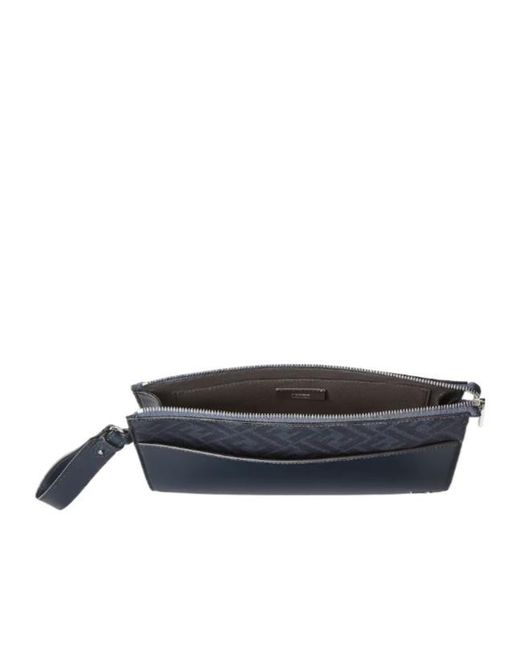 Fendi Blue Logo Plaque Zipped Clutch Bag for men