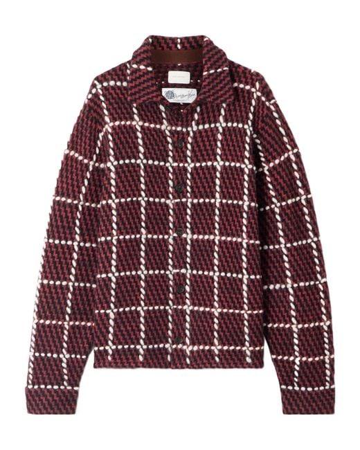 Aimé Leon Dore Embroidered Checked Merino Wool-Blend Cardigan