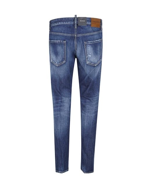 DSquared² Blue Tapered-Leg Distressed Jeans for men
