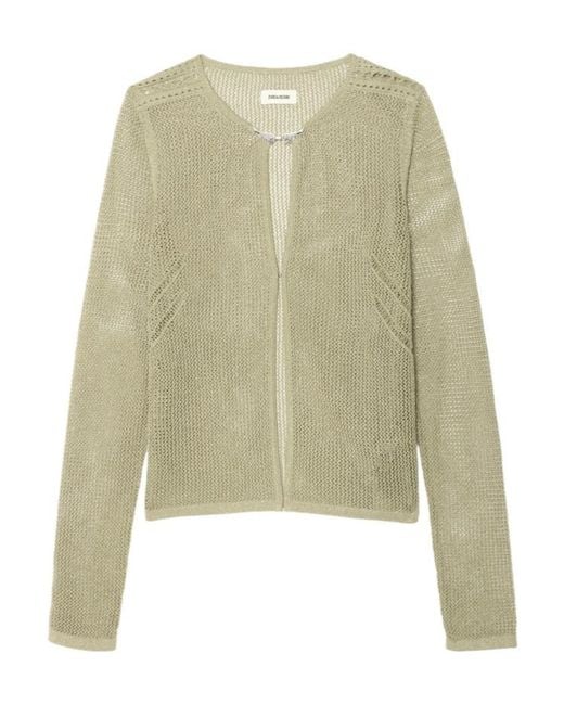 Zadig & Voltaire Green Saya Open-Knit Cardigan