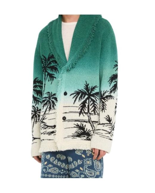 Alanui Green Wave Bloom Cardigan for men