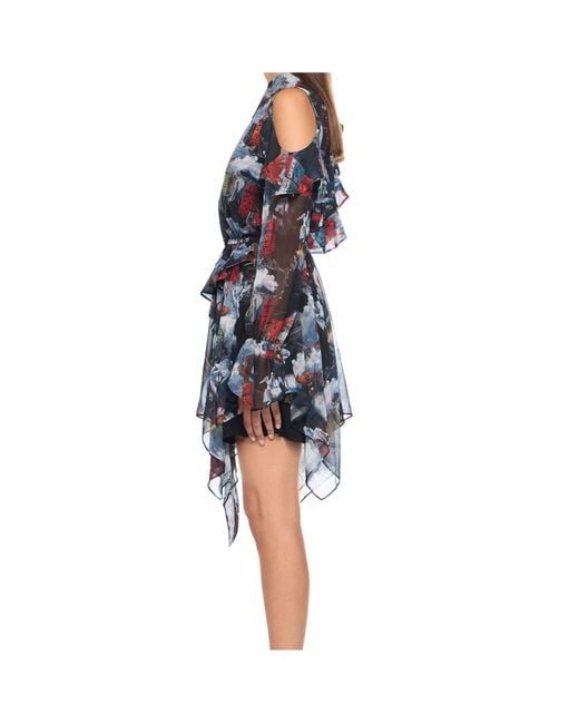 Off-White c/o Virgil Abloh Blue World Paint Geo Ruffled Asymmetric Mini Dress