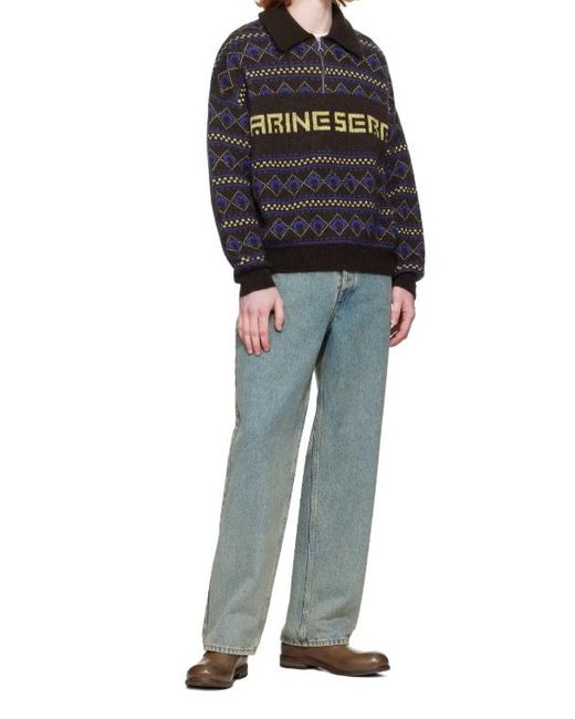 MARINE SERRE Black Lapel Long Sleeve Sweater for men