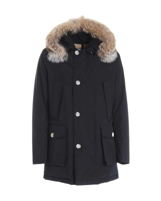 Woolrich Blue Button-Up Hooded Coat for men