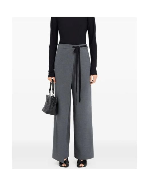 MM6 by Maison Margiela Gray Tie Detail Wide-Leg Tailored Trousers