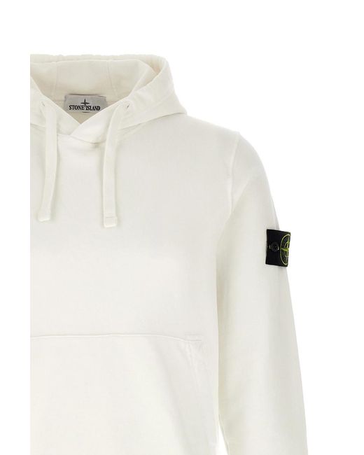 Stone Island White Logo Patch Drawstring Hoodie for men