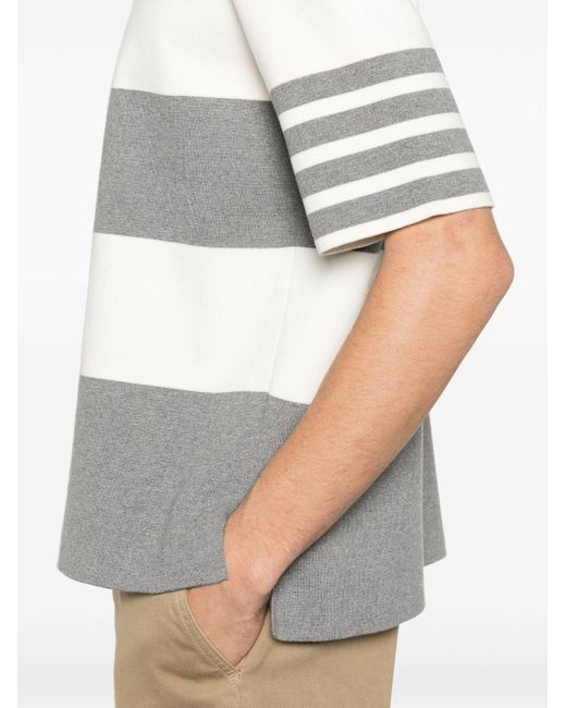 Thom Browne Gray Short-Sleeved Polo Shirt With Horizontal Stripes And Classic Collar for men
