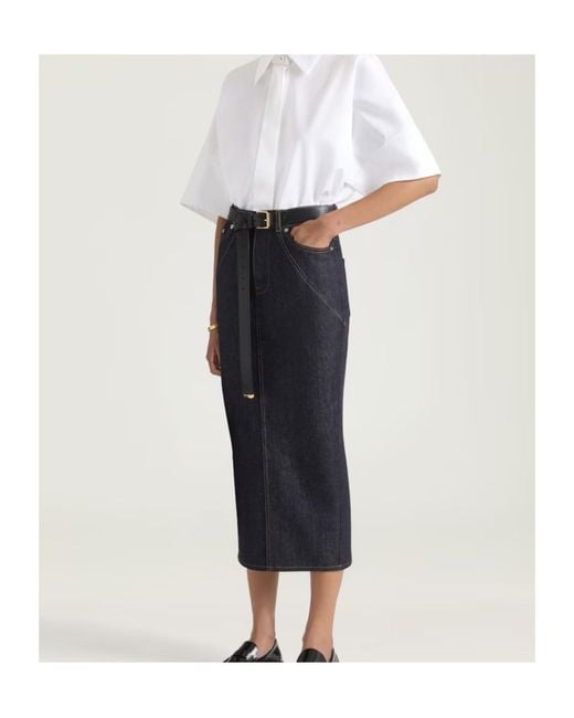 Givenchy Gray Straight Hem Midi Denim Skirt