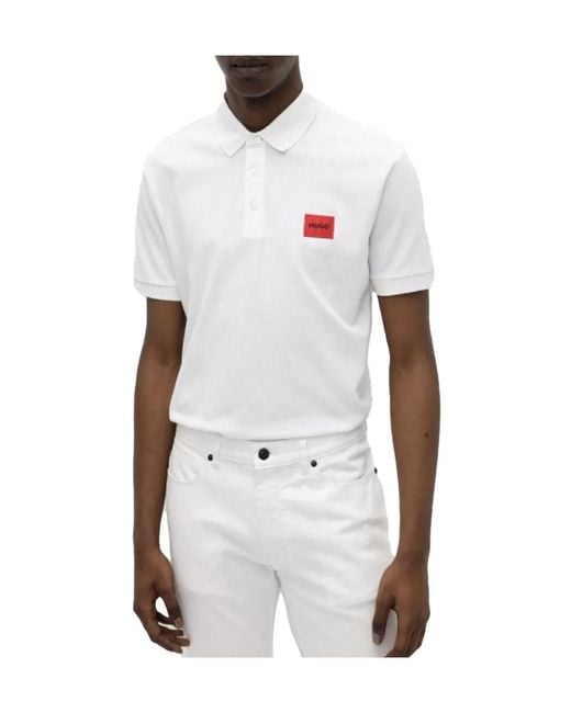 Boss White Hugo Logo Patch Polo Shirt for men
